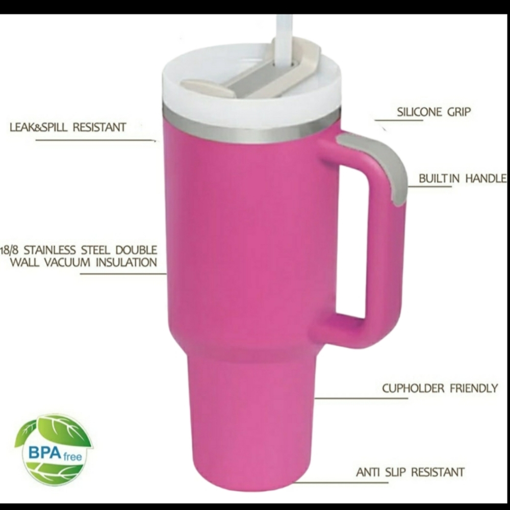 40 OZ Adventure Quencher Travel Tumbler Insulated Cup Handle Lid Straw, Pink - Picture 4 of 7